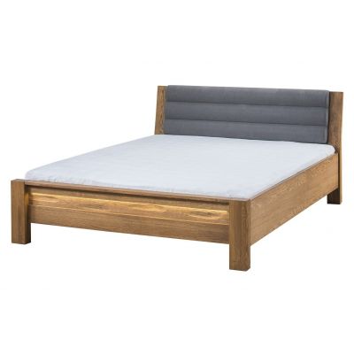 Pat din furnir si pal, capatai tapitat cu stofa Velvet Gri / Stejar Rustic Pat din furnir si pal, capatai tapitat cu stofa Velvet Gri / Stejar Rustic