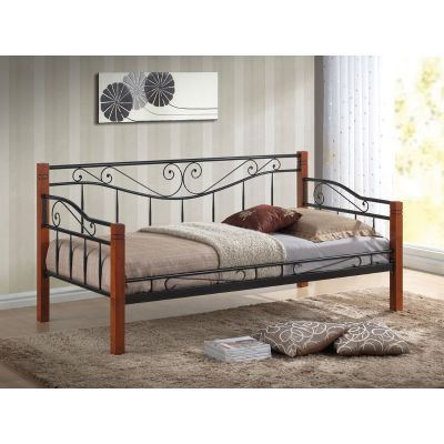 Pat / divan din metal negru cu insertie de lemn Kenia Antique Cherry