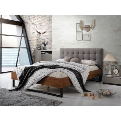 Pat premium din lemn tapitat cu stofa Elise Grey, 200 x 160 cm