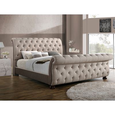 Pat premium tapitat cu stofa Bellini Dark Beige + Lenjerie Bonus Pat premium tapitat cu stofa Bellini Dark Beige + Lenjerie Bonus