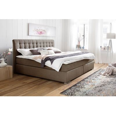 Pat tapitat cu stofa Lenno Boxspring Maro/Picioare metal