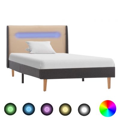 vidaXL Cadru de pat cu LED, crem, 100x200 cm, material textil