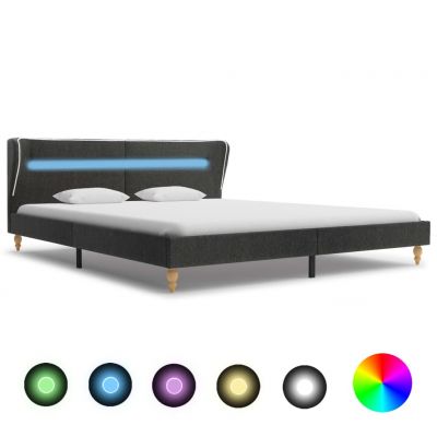 vidaXL Cadru de pat cu LED-uri, gri închis, 180x200 cm, pânză de sac