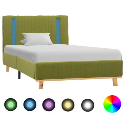 vidaXL Cadru de pat cu LED, verde, 90 x 200 cm, material textil