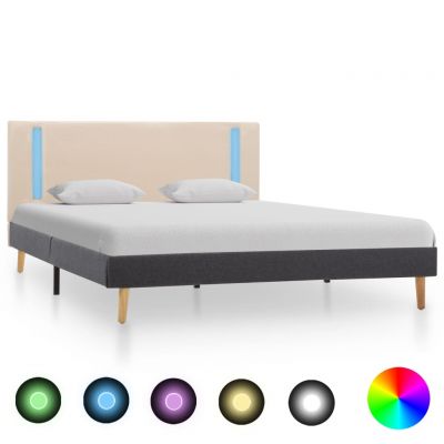 vidaXL Cadru pat cu LED-uri, crem și gri închis, 140x200 cm, textil
