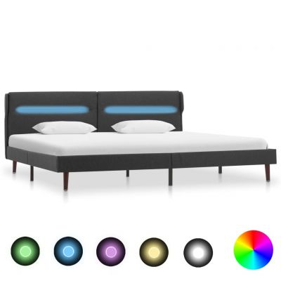 vidaXL Cadru pat cu LED-uri, gri închis, 160x200 cm, material textil