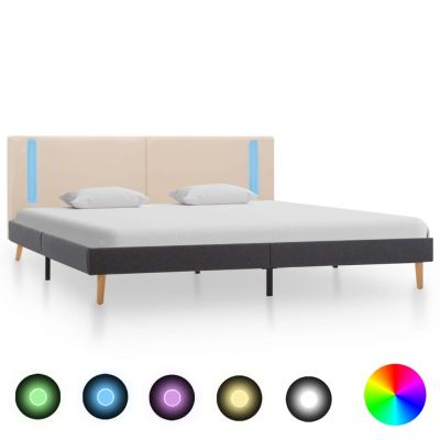 vidaXL Cadru pat cu LED-uri, crem și gri închis, 160x200 cm, textil