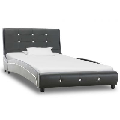 vidaXL Pat cu saltea spumă cu memorie, gri, 90x200 cm, piele ecologică