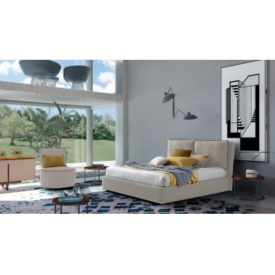 Pat cu somiera rabatabila si lada de depozitare, tapitat cu stofa, Fris Crem, 200 x 160 cm Pat cu somiera rabatabila si lada de depozitare, tapitat cu stofa, Fris Crem, 200 x 160 cm