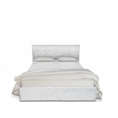 Pat tapitat cu material textil, 180 x 200, somiera rabatabila si lada depozitare, Culoare Alb, Kurt