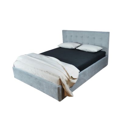 Pat tapitat cu material textil 200 x 200 , cu somiera fixa, Culoare Gri, Kurt