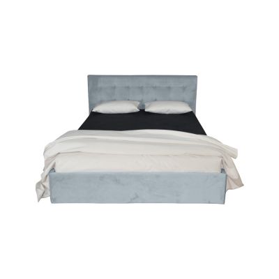 Pat tapitat cu material textil 90 x 200 , cu somiera fixa, Culoare Gri, Kurt