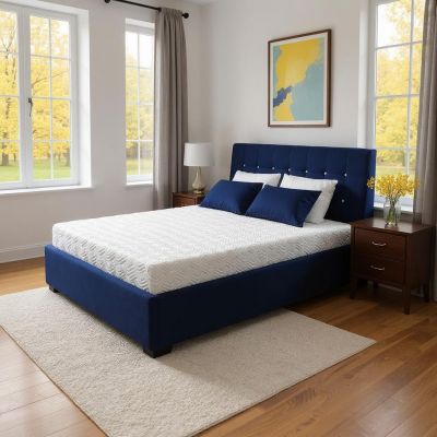 Pat tapitat Fynn, cu somiera si lada depozitare, 140x200