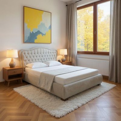 Pat tapitat, Moritz, cu somiera si lada depozitare, 180x200