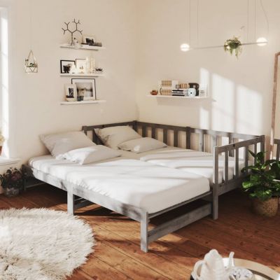vidaXL Pat extensibil de zi, gri, 2x(90x200) cm, lemn masiv de pin