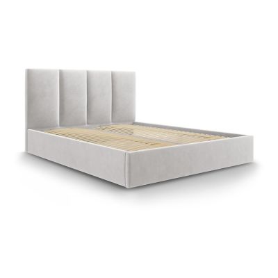 Pat matrimonial 140x200 cm gri deschis tapițat cu spațiu de depozitare cu somieră Juniper – Mazzini Beds