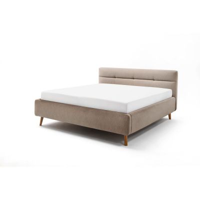 Pat matrimonial 180x200 cm bej tapițat cu spațiu de depozitare cu somieră Lotte – Meise Möbel