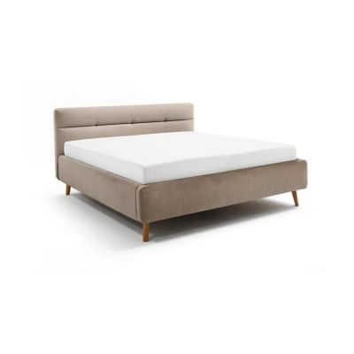 Pat matrimonial bej tapițat cu spațiu de depozitare cu somieră 180x200 cm Lotte – Meise Möbel