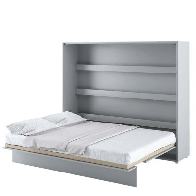 Pat rabatabil pe perete, cu mecanism pneumatic si somiera inclusa, Bed Concept Horizontal Gri Mat, 200 x 160 cm