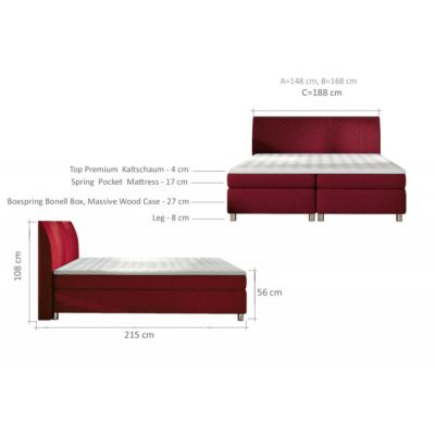 Pat tapitat tip boxspring Toledo – 140/200, L215 x l148 x h108 cm
