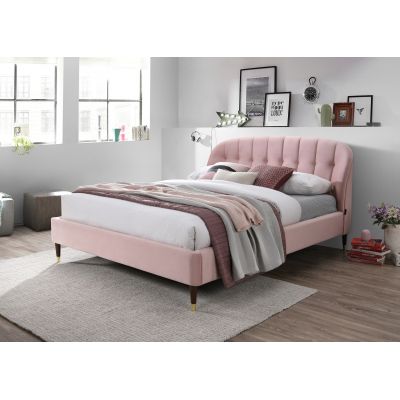 Pat tapitat Emerald Blush Pink Velvet, 200 x 160 cm + Lenjerie Bonus Pat tapitat Emerald Blush Pink Velvet, 200 x 160 cm + Lenjerie Bonus