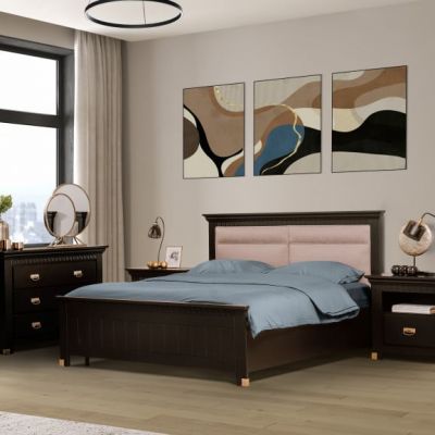 Pat Dormitor Saint Tropez , Dimensiune Saltea 180 x 200 Cm, Cu Tablie Tapitata, Vopsit Negru