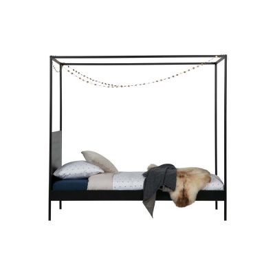Pat negru din metal cu somieră 90x200 cm Dani – WOOOD
