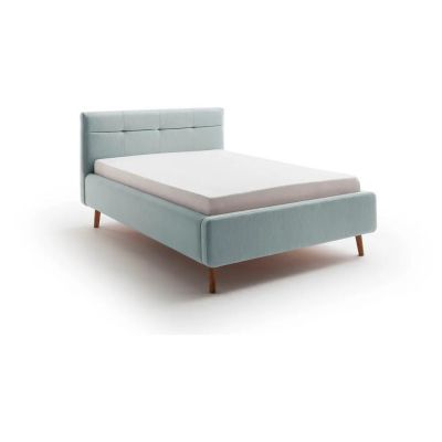 Pat matrimonial albastru deschis tapițat cu spațiu de depozitare cu somieră 140x200 cm Lotte – Meise Möbel