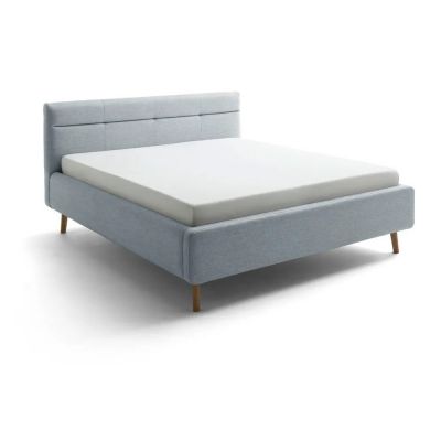 Pat matrimonial albastru prăfuit tapițat cu spațiu de depozitare cu somieră 180x200 cm Lotte – Meise Möbel