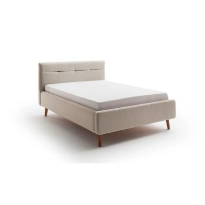 Pat matrimonial bej tapițat cu spațiu de depozitare cu somieră 140x200 cm Lotte – Meise Möbel