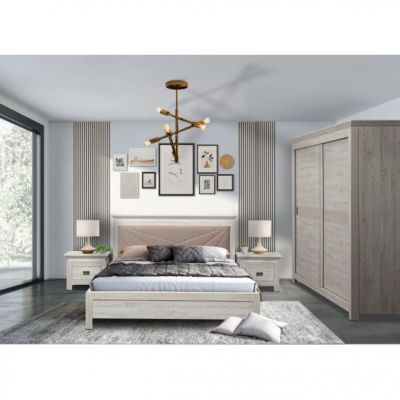 Pat Dormitor Casablanca Loft, Dimensiune Saltea 180 x 200 Cm, Cu Tablie Tapitata, Gri