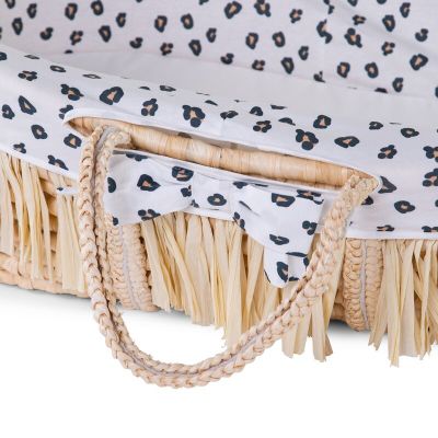 Cos bebe Childhome Moise din coji de porumb si rafie cu saltea husa Jerse Leopard, saltea inclusa, recomandat 0-6 luni