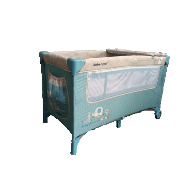 Patut pentru copii Bebe Royal Turcoaz pliabil, cu 2 nivele, roti cu blocare, usita cu fermoar, masuta de infasat, geanta de transport, dimensiuni 120x60 cm