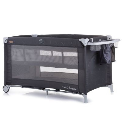 Patut pentru copii Chipolino Dorme anthracite pliabil, roti cu blocare, buzunar lateral, usita cu fermoar, accesorii incluse