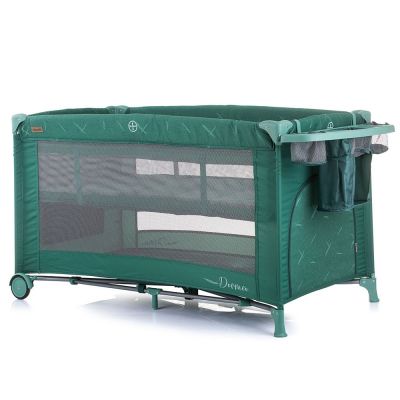 Patut pentru copii Chipolino Dorme avocado pliabil, roti cu blocare, buzunar lateral, usita cu fermoar, accesorii incluse