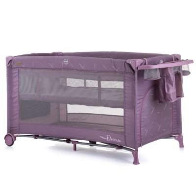 Patut pentru copii Chipolino Dorme lilac pliabil, roti cu blocare, buzunar lateral, usita cu fermoar, accesorii incluse