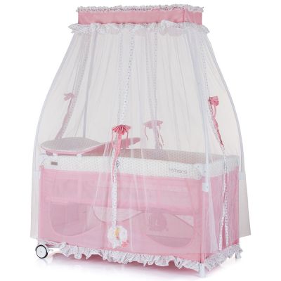 Patut pentru copii Chipolino Sahara flowers pliabil, usita cu fermoar, roti cu sistem de blocare, buzunar lateral, saltea de infasat si baldachin incluse