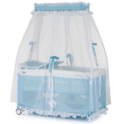 Patut pentru copii Chipolino Sahara sailor pliabil, usita cu fermoar, roti cu sistem de blocare, buzunar lateral, saltea de infasat si baldachin incluse