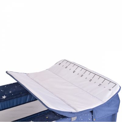 Patut pentru copii Cangaroo Once upon a time L3 Jeans pliabil, cu 2 nivele, roti, usita cu fermoar, masuta de infasat, carusel, geanta de transport