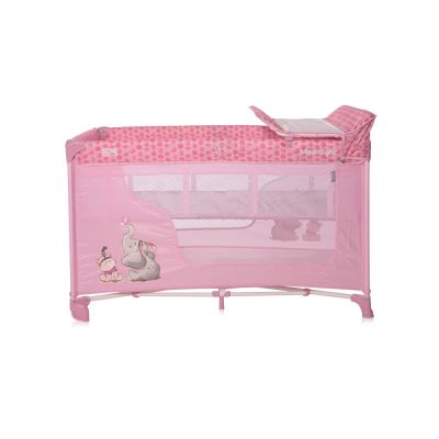 Patut pentru copii Lorelli Moonlight Mellow Rose Fellows pliabil, cu 2 nivele, laterala cu fermoar, masuta de infasat, saltea si geanta de transport incluse