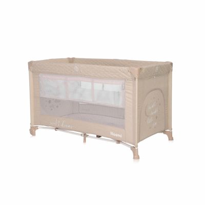 Patut Lorelli Noemi Fog Beige Star pliabil, cu 2 nivele, laterala cu fermoar, roti cu sistem de blocare, salteluta si geanta de transport incluse