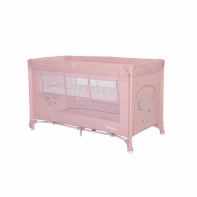 Patut Lorelli Noemi Mellow Rose Star pliabil, cu 2 nivele, laterala cu fermoar, roti cu sistem de blocare, salteluta si geanta de transport incluse