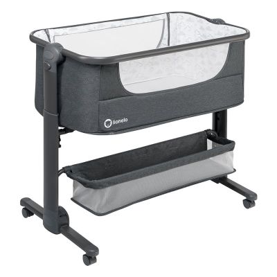 Patut co-sleeper, Lionelo, Timon, 3 in 1, Pliabil, Cu setare unghiulara, Reglabil in 6 pozitii pe inaltime, Din Aluminiu, 90x50 cm, Conform cu standardele europeane de securitate EN1130 si EN16890, Gri