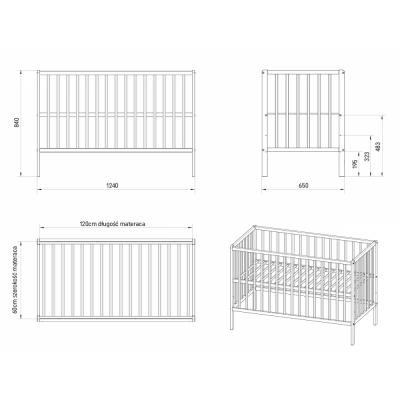 Patut din lemn pentru copii, Nichiduta Dominic White, design modern cu somiera reglabila pe 3 inaltimi distincte, dimensiunea exterioara 125 x 65 cm