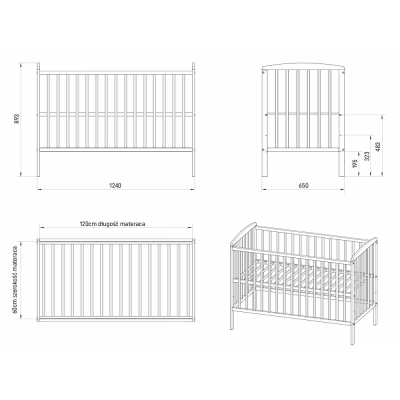 Patut din lemn 120x60 cm cu somiera reglabila pe 3 nivele de inaltime Nichiduta Matei Alb