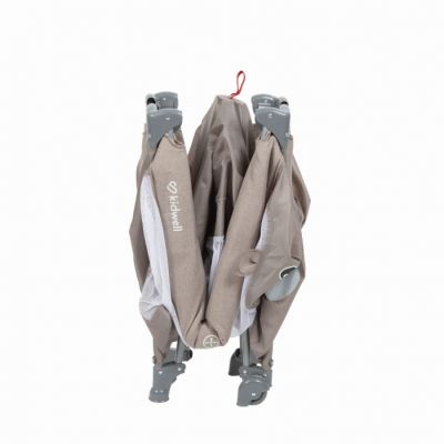 Patut pentru copii Kidwell Blissy 3 in 1 Beige pliabil, cu 2 nivele, usita cu fermoar, roti cu blocare, masuta de infasat si organizator