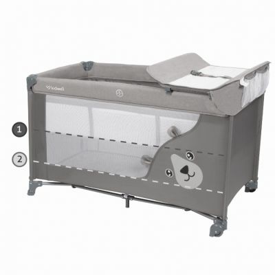 Patut pentru copii Kidwell Blissy 3 in 1 Gray pliabil, cu 2 nivele, usita cu fermoar, roti cu blocare, masuta de infasat si organizator