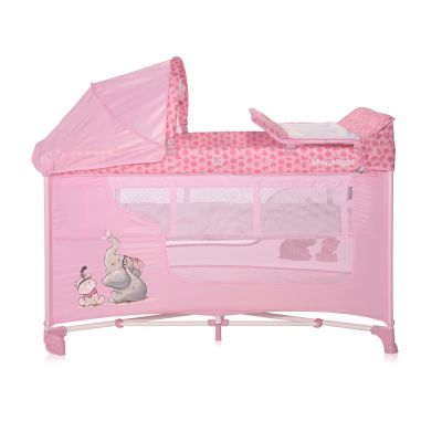 Patut pentru copii Lorelli Moonlight Plus Mellow Rose Fellows pliabil, cu 2 nivele, laterala cu fermoar, masuta de infasat, saltea si geanta de transport incluse