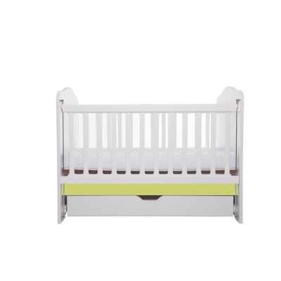 Patut Vessanti Como culisant cu sertar alb cu verde + saltea cocos confort 120 x 60 x 12 cm