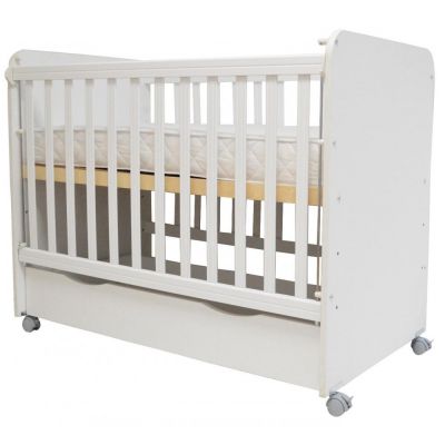 Patut din lemn pentru copii Nichiduta Stefani Vip White 120x60cm cu sertar spatios de depozitare pe sine, Laterala cu sistem de culisare, Laterala detasabila,Margini rotunjite,Vopsea pe baza de apa